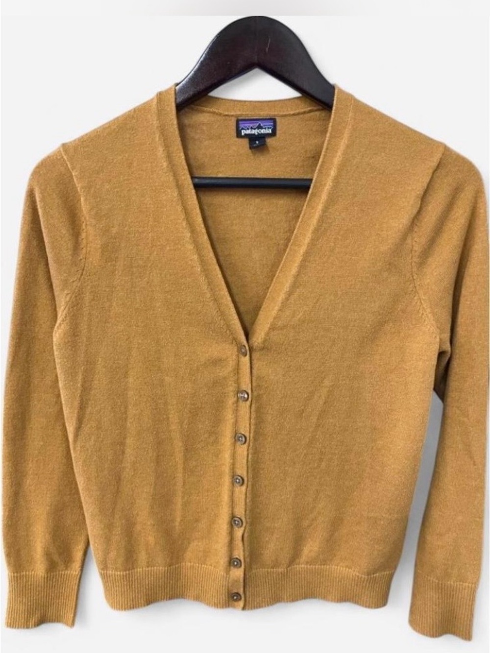 Patagonia Women's Mustard Button-Up V-Neck Cardigan Sweater Size Small